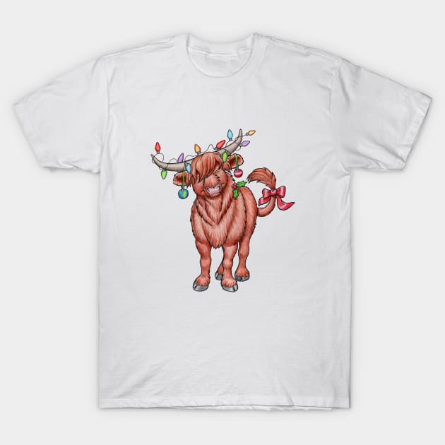 Mooey Christmas!  Christmas Highland Cow T-Shirt by Featherlady Studio